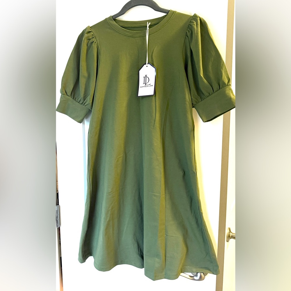 NWT Duffield Lane Signature Stretch Cotton Jennifer Dress in Moss Green